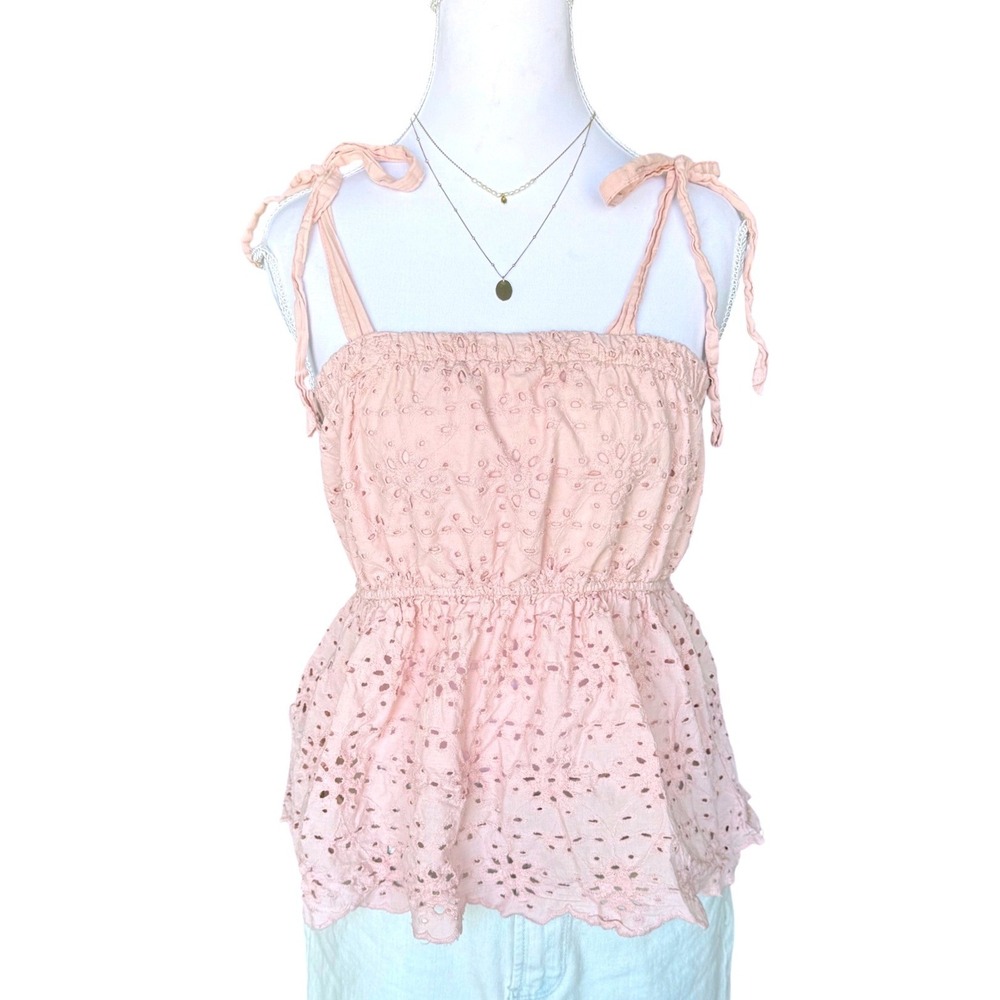 American Eagle Babydoll Top Pink Eyelet Peplum Cami Boho Coquette Small